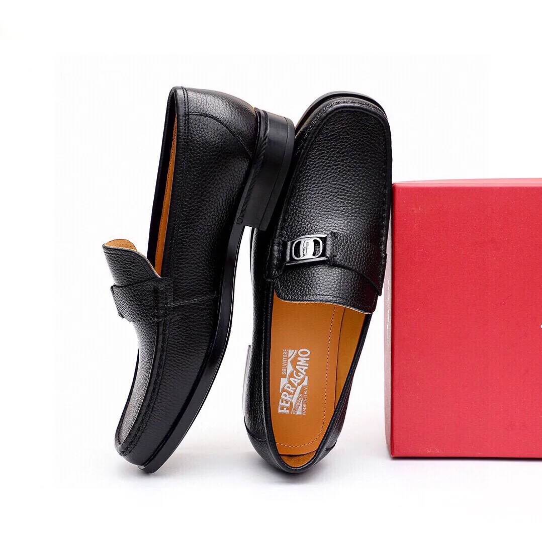 Men's shoes 💰520 💐[Ferragamo/Ferragamo] New 🐲Ferragamo* Ferragamo classic formal leather shoes! It uses imported first-layer pebbled cowhide leather upper + luxurious hardware buckle, and the inner first-layer comfortable cowhide leather lining! Original rubber outsole! Code number 38-44 (45🉑️customized)